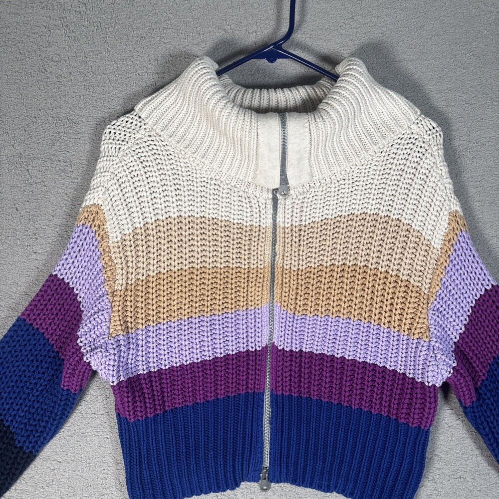Aerie Women’s Size XS Funnel Neck‎ Sweater Full Zip Crop Braid Knit Color Block